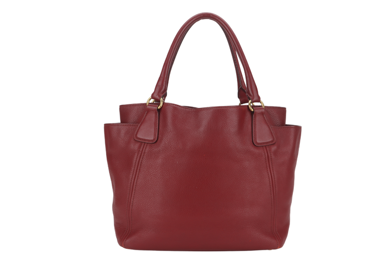 PRADA MAROON VITTELO DAINO LEATHER TOTE BAG GOLD HARDWARE WITH DUST COVER