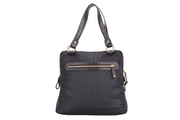 TOD'S SHOULDER BAG BLACK SATIN, PONY HAIR & CROCODILE EMBOSSED POCKET GOLD HARDWARE, WITH DUST COVER