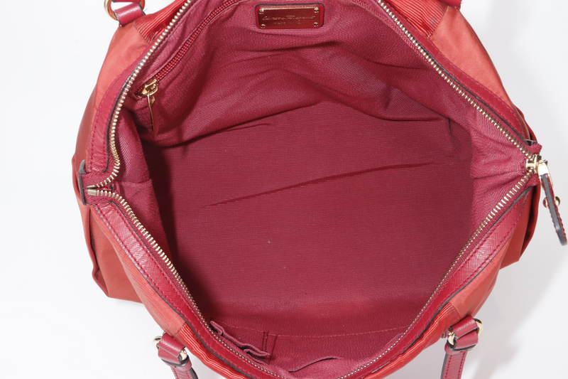 SALVATORE FERRAGAMO RED NYLON VARA BOW SHOULDER BAG GOLD HARDWARE, NO DUST COVER & BOX