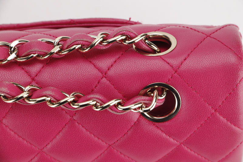 CHANEL CLASSIC DOUBLE FLAP (2214xxxx) MEDIUM PINK LAMBSKIN GOLD HARDWARE ,WITH CARD, DUST COVER & BOX