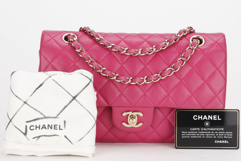 CHANEL CLASSIC DOUBLE FLAP (2214xxxx) MEDIUM PINK LAMBSKIN GOLD HARDWARE ,WITH CARD, DUST COVER & BOX