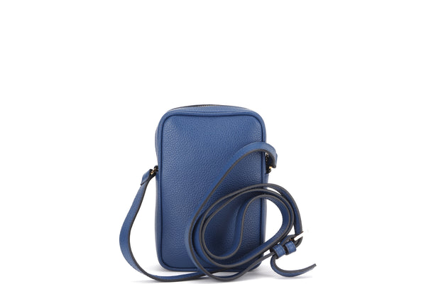 VERSACE BIGGIE CROSSBODY BAG, SMALL BLUE LEATHER GOLD HARDWARE, WITH DUST COVER & BOX