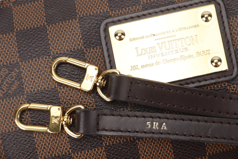 LOUIS VUITTON EVA CLUTCH (AA0144) DAMIER EBENE CANVAS GOLD HARDWARE, WITH STRAP & CHAIN, NO DUST COVER