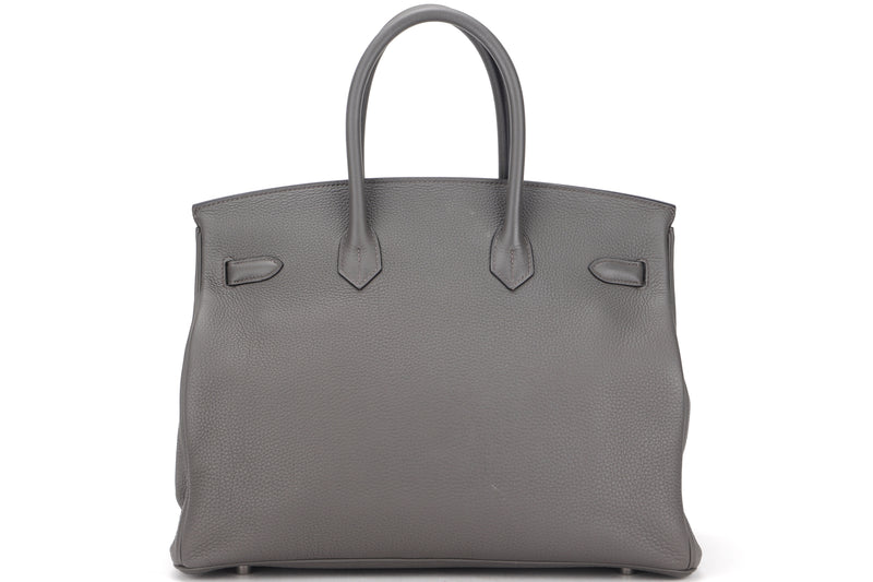 HERMES BIRKIN 35 (STAMP Y) ETAIN TOGO LEATHER SILVER HARDWARE, WITH KEYS, LOCK, RAINCOAT & DUST COVER