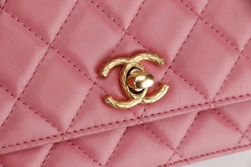 CHANEL PILLOW CRUSH WALLET ON CHAIN (A7U5xxxx) PINK LAMBSKIN GOLD HARDWARE, WITH DUST COVER BOX