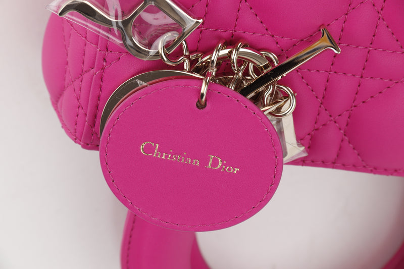 CHRISTIAN DIOR LADY DIOR (88-MA-0233) SMALL PINK LAMBSKIN GOLD HARDWARE, WITH CARD, STRAP, DUST COVER & BOX