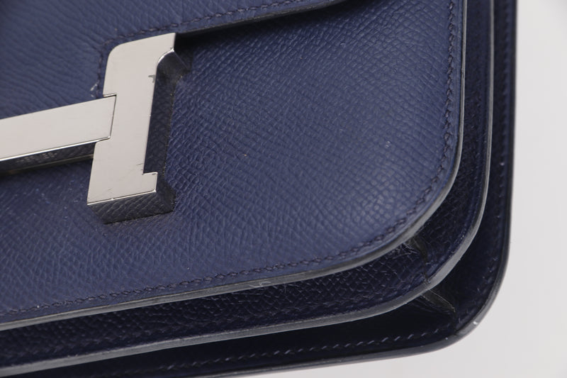 HERMES CONSTANCE 18 (STAMP A (2017)) BLUE SAPPHIRE EPSOM LEATHER PALLADIUM HARDWARE, WITH BOX, NO DUST COVER