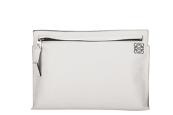 LOEWE T POUCH (06 14 07) WHITE CALF LEATHER SILVER HARDWARE, NO DUST COVER