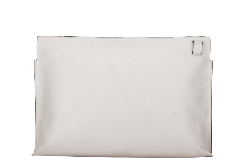 LOEWE T POUCH (06 14 07) WHITE CALF LEATHER SILVER HARDWARE, NO DUST COVER