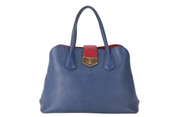 PRADA BLUE-RED SAFFIANO LEATHER DOUBLE HANDLE TOTE (BN2755) GOLD HARDWARE WITH STRAP, CARD AND DUST COVER