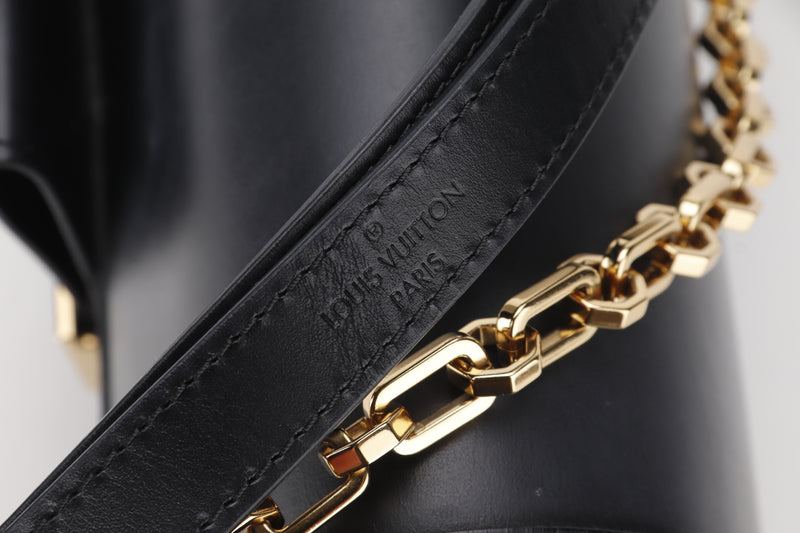 LOUIS VUITTON M55821 DAUPHINE MM BLACK LEATHER SHOULDER BAG (FL4119) GOLD HARDWARE, WITH CHAIN, STRAP, DUST COVER & BOX