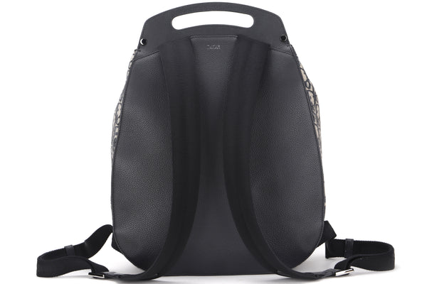 CHRISTIAN DIOR OBLIQUE SADDLE BACKPACK (16-BO-0232) DARK BLUE CANVAS SILVER HARDWARE, WITH DUST COVER & BOX
