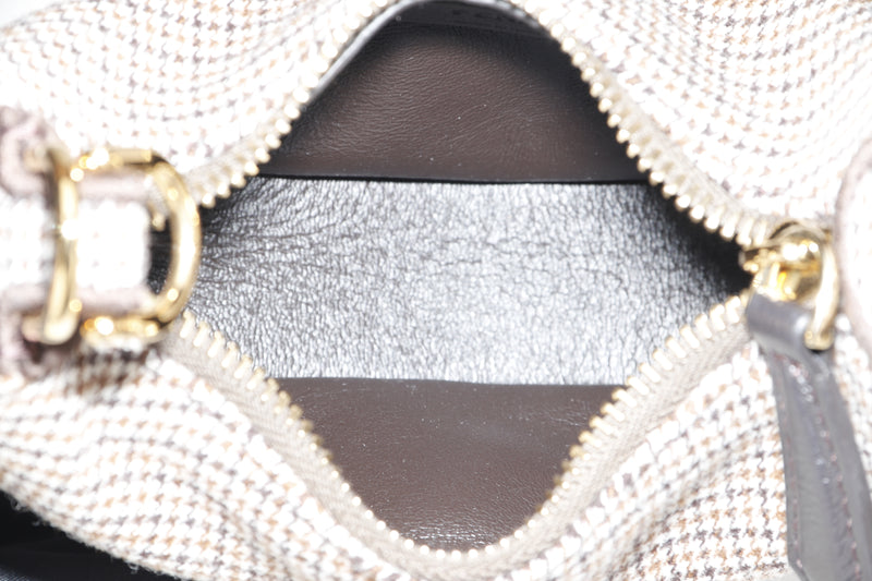 FENDI FENDIGRAPHY NANO (7AS089 AL9Z P·0189) BEIGE WOOL HOUNDSTOOTH MOTIF GOLD HARDWARE, WITH DUST COVER
