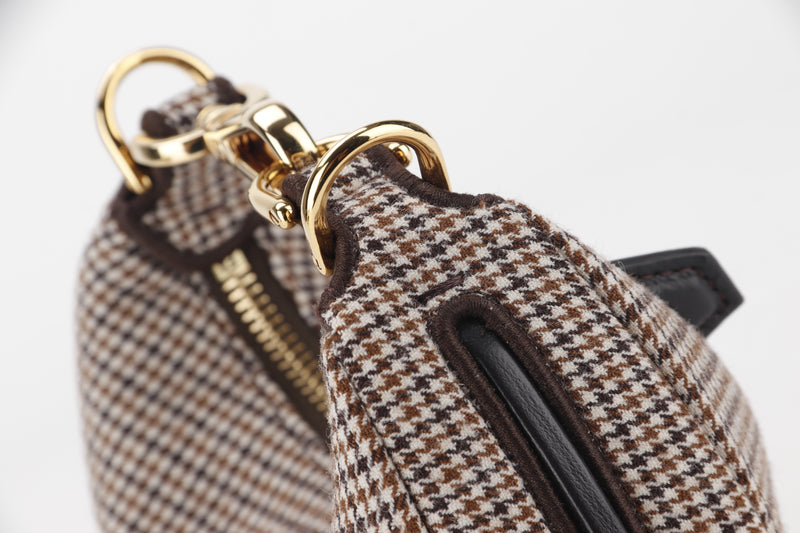 FENDI FENDIGRAPHY NANO (7AS089 AL9Z P·0189) BEIGE WOOL HOUNDSTOOTH MOTIF GOLD HARDWARE, WITH DUST COVER