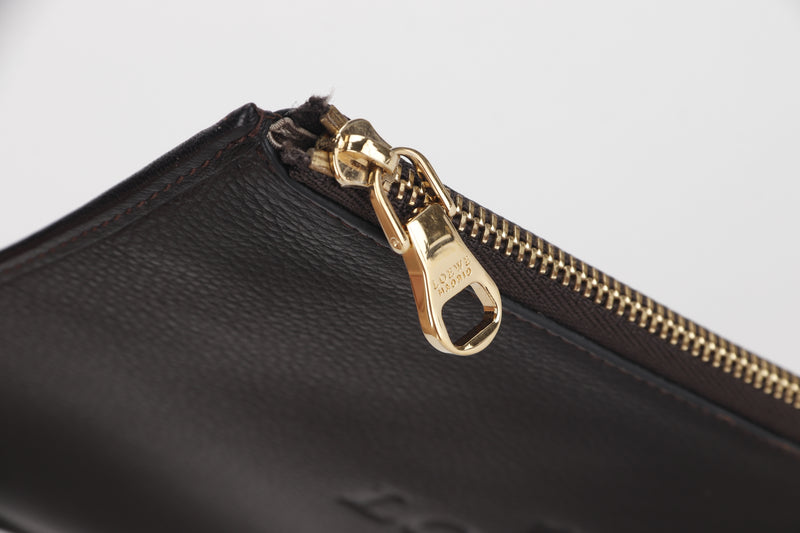 LOEWE POUCH (341011) (W 20.5CM) SMALL BLACK LEATHER GOLD HARDWARE, WITH DUST COVER