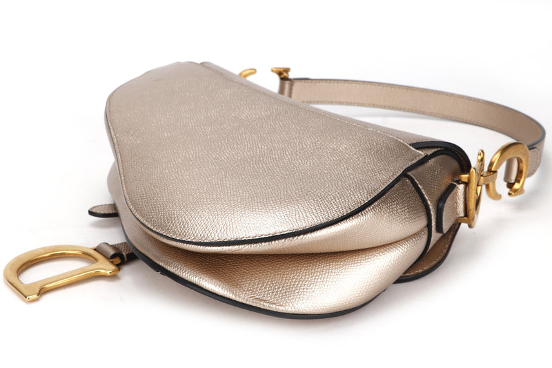 CHRISTIAN DIOR SADDLE BAG (01-BO-0139 )MEDIUM GOLD GRAINED CALFSKIN GOLD HARDWARE, W25.5CM, WITH CARD, DUST COVER & BOX