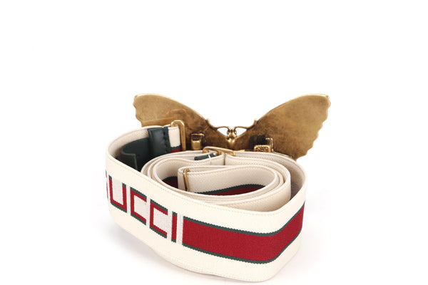 GUCCI 499635 ENAMEL BUTTERFLY ELASTIC BELT GOLD HARDWARE, WITH DUST COVER