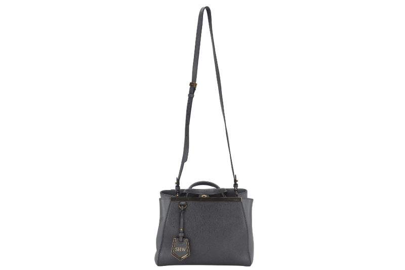 FENDI 2JOURS PETITE (8BH253-D7E-158-0501) GRAY CANVAS LEATHER GOLD HARDWARE NO DUST COVER AND NO BOX