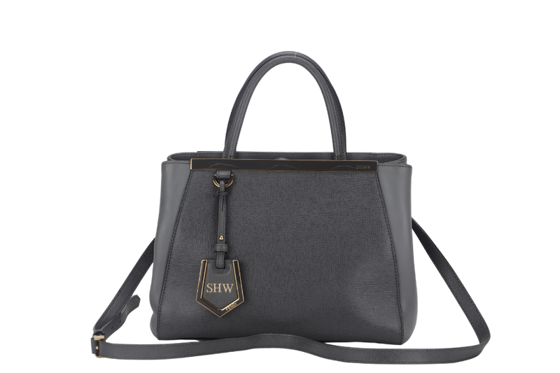 FENDI 2JOURS PETITE (8BH253-D7E-158-0501) GRAY CANVAS LEATHER GOLD HARDWARE NO DUST COVER AND NO BOX