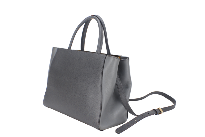 FENDI 2JOURS PETITE (8BH253-D7E-158-0501) GRAY CANVAS LEATHER GOLD HARDWARE NO DUST COVER AND NO BOX