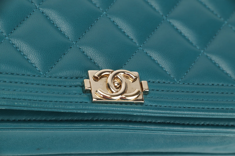 CHANEL LEBOY WALLET ON CHAIN (2866xxxx) GREEN LAMBSKIN LEATHER GOLD HARDWARE, WITH BOX, NO CARD & DUST COVER