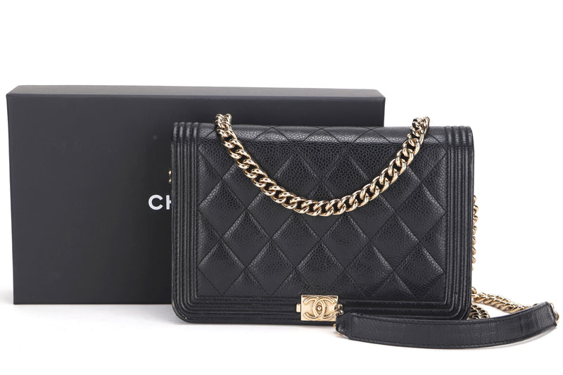 CHANEL LEBOY WALLET ON CHAIN (2881xxxx) BLACK CAVIAR LEATHER GOLD HARDWARE, WITH BOX, NO CARD & DUST COVER