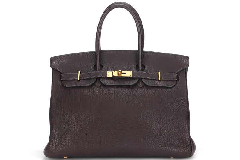 HERMES BIRKIN 35 [STAMP H SQUARE (YEAR 2004)] CHOCOLATE FJORD LEATHER GOLD HARDWARE, WITH KEY & LOCK, NO DUST COVER