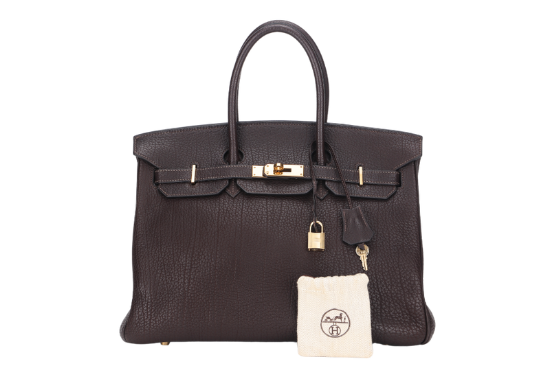 HERMES BIRKIN 35 [STAMP H SQUARE (YEAR 2004)] CHOCOLATE FJORD LEATHER GOLD HARDWARE, WITH KEY & LOCK, NO DUST COVER