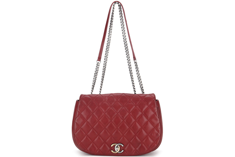 CHANEL POCKET FLAP MESSENGER BAG 26CM (2322xxxx) RED CAVIAR LEATHER GOLD & SILVER HARDWARE, WITH CARD, NO DUST COVER