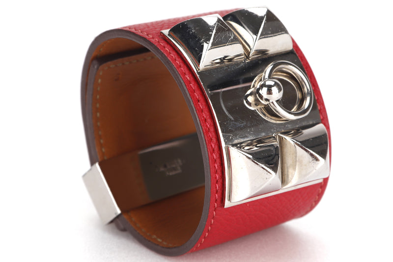 HERMES COLLIER DE CHIEN [STAMP Q SQUARE (2013)] S ROUGE EPSON LEATHER SILVER HARDWARE, WITH DUST COVER & BOX