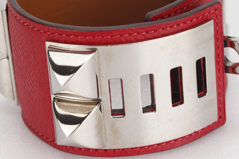 HERMES COLLIER DE CHIEN [STAMP Q SQUARE (2013)] S ROUGE EPSON LEATHER SILVER HARDWARE, WITH DUST COVER & BOX