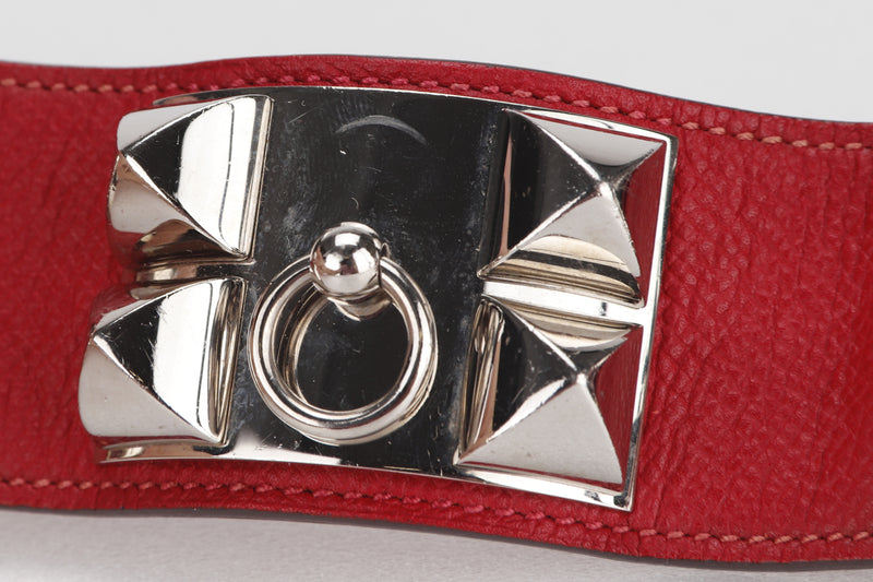 HERMES COLLIER DE CHIEN [STAMP Q SQUARE (2013)] S ROUGE EPSON LEATHER SILVER HARDWARE, WITH DUST COVER & BOX