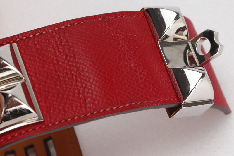 HERMES COLLIER DE CHIEN [STAMP Q SQUARE (2013)] S ROUGE EPSON LEATHER SILVER HARDWARE, WITH DUST COVER & BOX