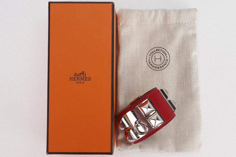 HERMES COLLIER DE CHIEN [STAMP Q SQUARE (2013)] S ROUGE EPSON LEATHER SILVER HARDWARE, WITH DUST COVER & BOX