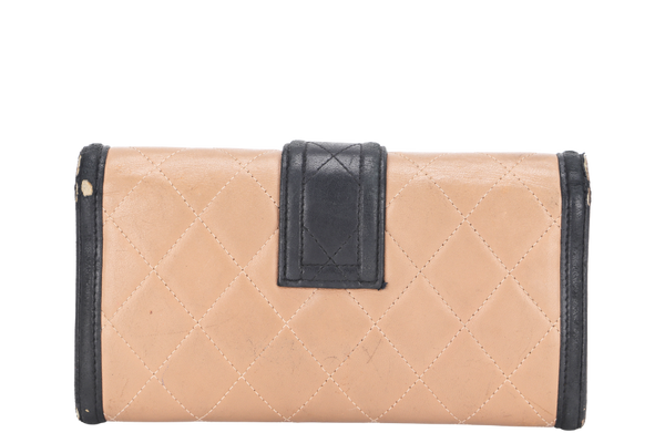 CHANEL FOLD LONG WALLET (2283xxxx) 19.5CM BROWN & BLACK LEATHER GOLD HARDWARE, WITH CARD, NO DUST COVER