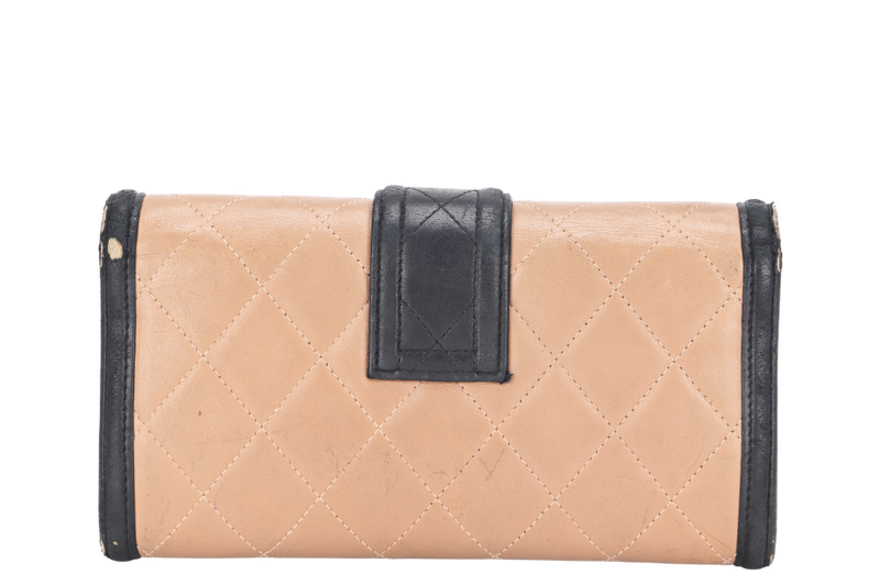 CHANEL FOLD LONG WALLET (2283xxxx) 19.5CM BROWN & BLACK LEATHER GOLD HARDWARE, WITH CARD, NO DUST COVER