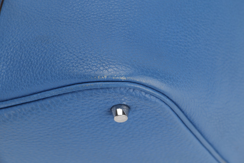 HERMES PICOTIN 26 LOCK GM [STAMP O (2011)] BLUE IZMIR TOGO LEATHER PALLADIUM HARDWARE, WITH LOCK, KEY & DUST COVER