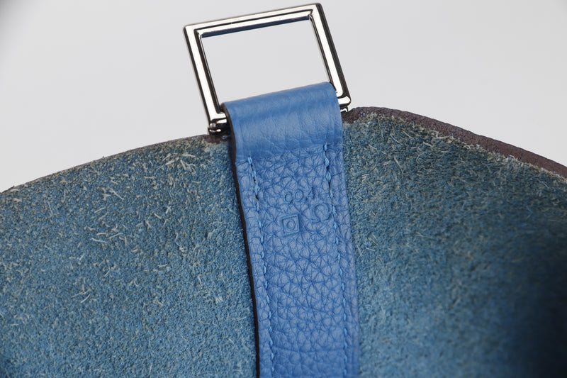 HERMES PICOTIN 26 LOCK GM [STAMP O (2011)] BLUE IZMIR TOGO LEATHER PALLADIUM HARDWARE, WITH LOCK, KEY & DUST COVER