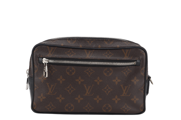 LOUIS VUITTON MACASSAR KASAI POCHETTE MONOGRAM CANVAS SILVER HARDWARE WITH BOX