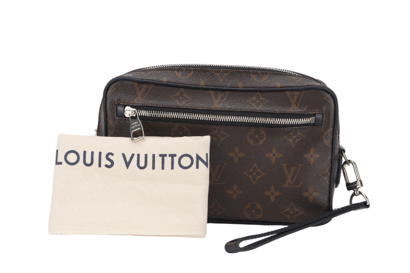 LOUIS VUITTON MACASSAR KASAI POCHETTE MONOGRAM CANVAS SILVER HARDWARE WITH BOX