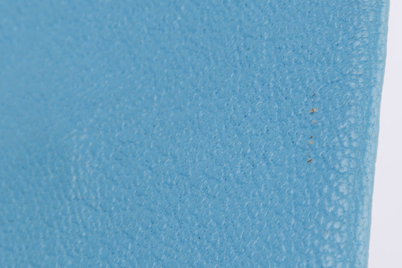 HERMES BASTIA CHANGE PURSE 8.5CM [STAMP R SQUARE (2014)] BLUE CELESTE EPSOM LEATHER SILVER HARDWARE, WITH BOX