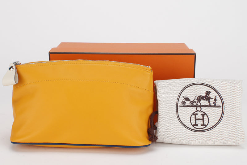 HERMES TOYUBOYU POUCH 19CM [STAMP A (2017)] AMBRE SWIFT LEATHER SILVER HARDWARE, WITH DUST COVER & BOX