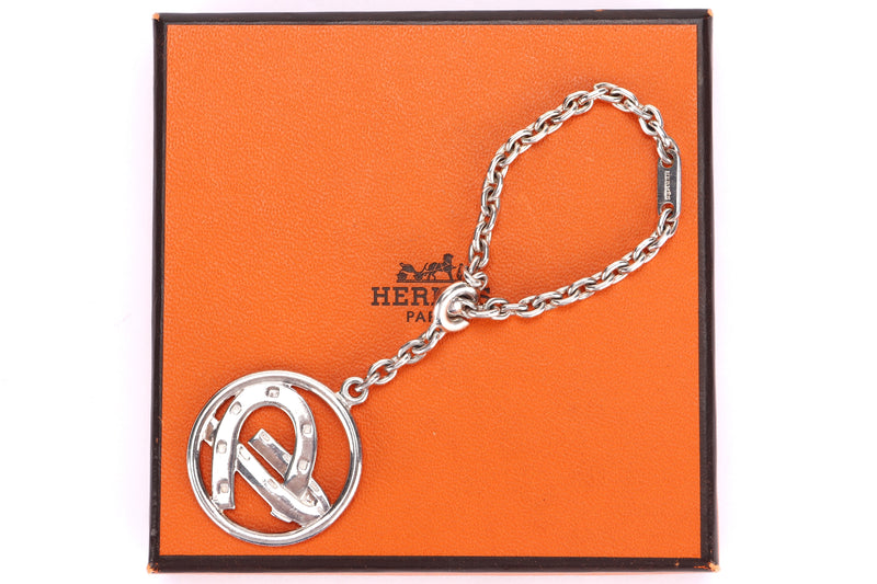 HERMES SV925 SILVER KEY CHAIN WITH HORSE SHOE CHARM, WITH BOX