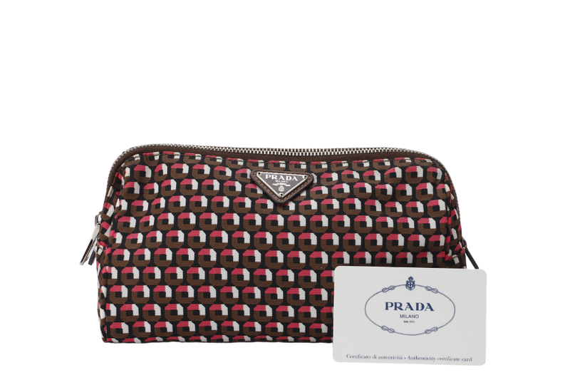 PRADA POUCH SMALL ROSA TESSUTO STAMPAT(1N0693)SILVER HARDWARE WITH DUST COVER AND CARD