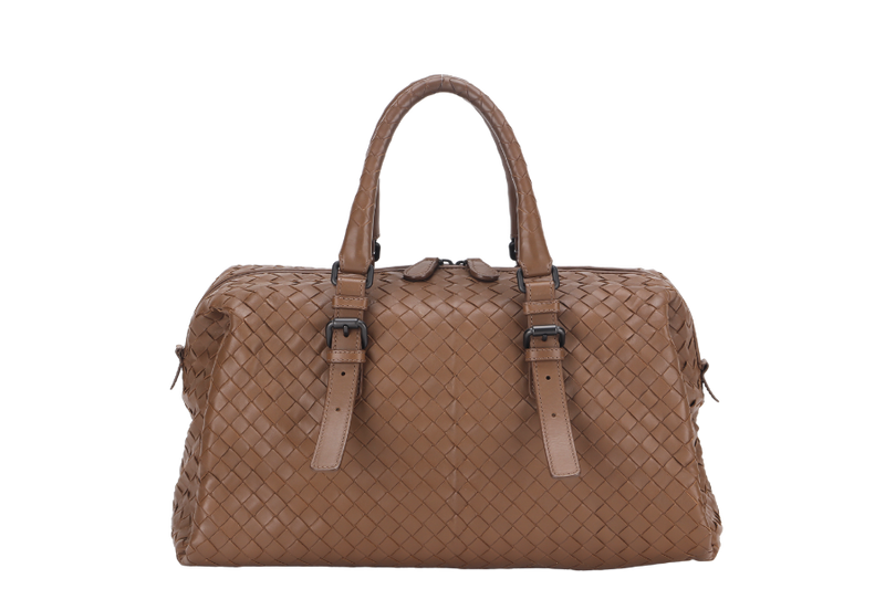 BOTTEGA VENETA INTRECCIATO MEDIUM BROWN LEATHER BOWLER BAG (B00318058L) SILVER HARDWARE, WITH DUST COVER