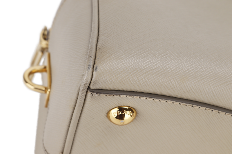 PRADA DOME HANDBAG (BL0852) POMICE SAFFIANO LEATHER GOLD HARDWARE WITH LOCK&KEYS, DUST COVER AND CARD