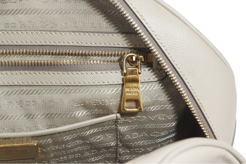 PRADA DOME HANDBAG (BL0852) POMICE SAFFIANO LEATHER GOLD HARDWARE WITH LOCK&KEYS, DUST COVER AND CARD