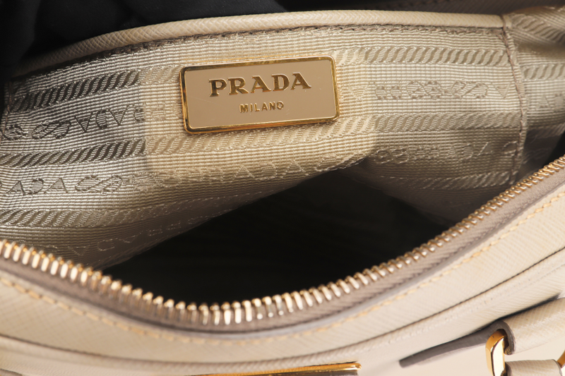 PRADA DOME HANDBAG (BL0852) POMICE SAFFIANO LEATHER GOLD HARDWARE WITH LOCK&KEYS, DUST COVER AND CARD