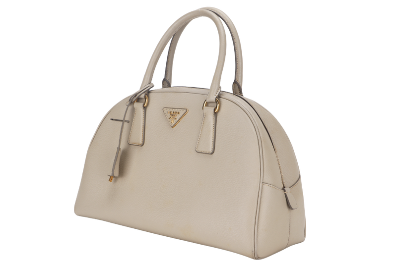 PRADA DOME HANDBAG (BL0852) POMICE SAFFIANO LEATHER GOLD HARDWARE WITH LOCK&KEYS, DUST COVER AND CARD