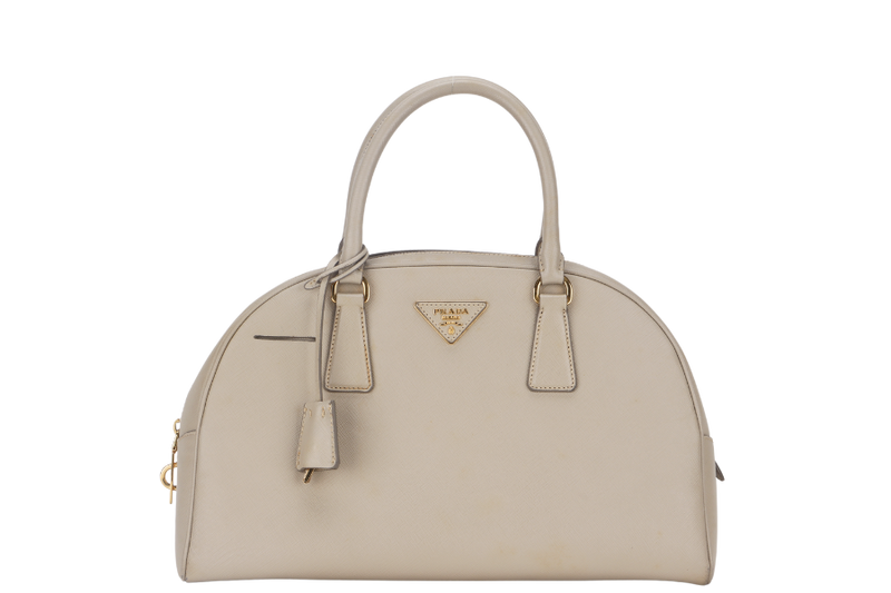 PRADA DOME HANDBAG (BL0852) POMICE SAFFIANO LEATHER GOLD HARDWARE WITH LOCK&KEYS, DUST COVER AND CARD